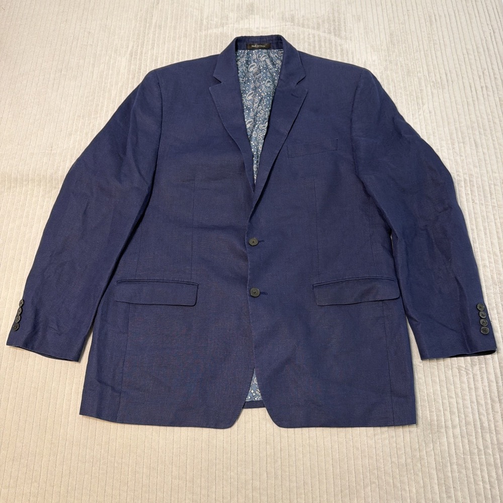 Lauren Ralph‎ Lauren Sport Coat Blazer Men's 46R Blue Paisley Lined Linen Blend